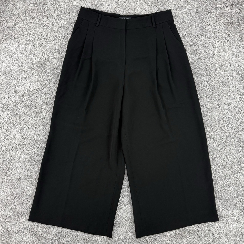 Lafayette 148 Pants Women's 12 Black Wide Leg Cropped Pleated Lagenlook New York